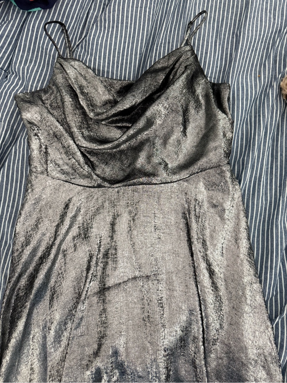 City Studio Metallic Silver Cowl Neck Slip Dress